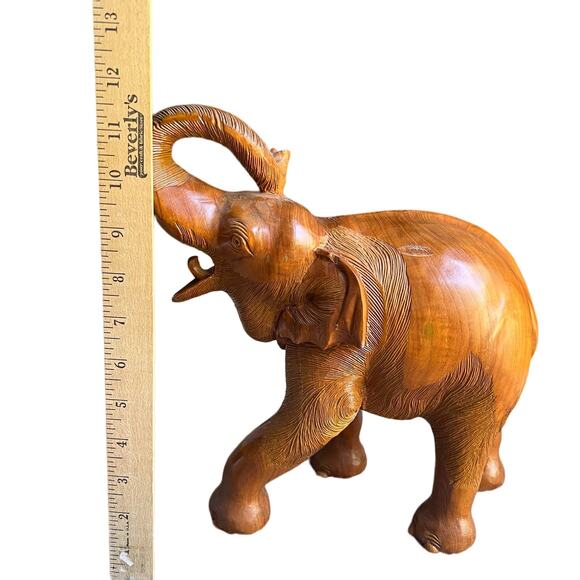 Vintage Hand Carved Large Wooden Elephant Staue Sculpture Trunk Up - Picture 12 of 12